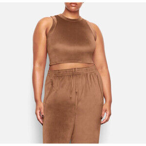 SKIMS Velour Sleeveless Soft High Neck Tank Cropped Sienna 4X